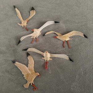Vintage Mid-Century MCM Cast Aluminum Seagull in Flight Wall Hangings Set Of 5